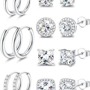 Hypoallergenic Surgical Steel CZ Earrings Set - Big & Small Studs & Hoops in 18K